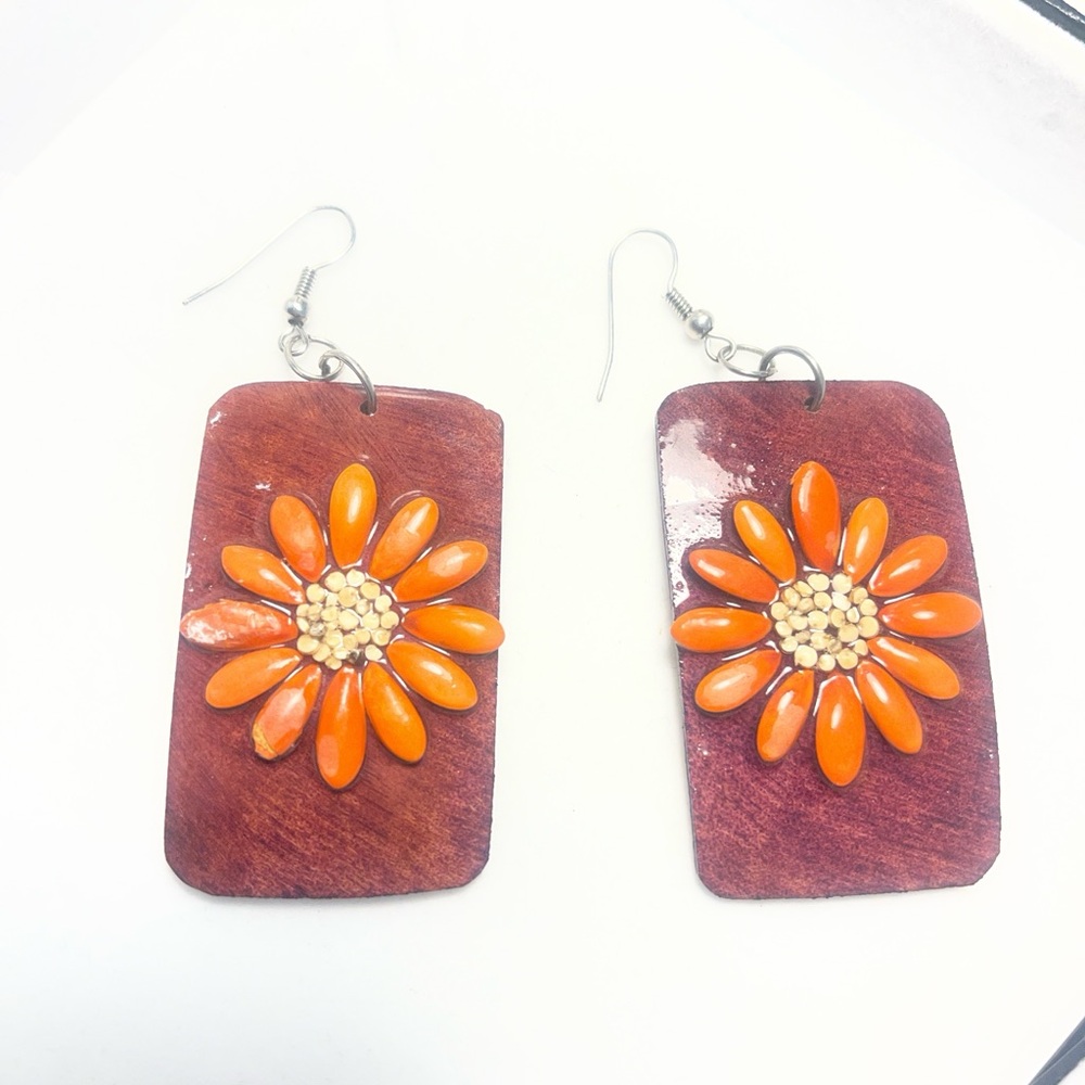 Orange Flower Earrings